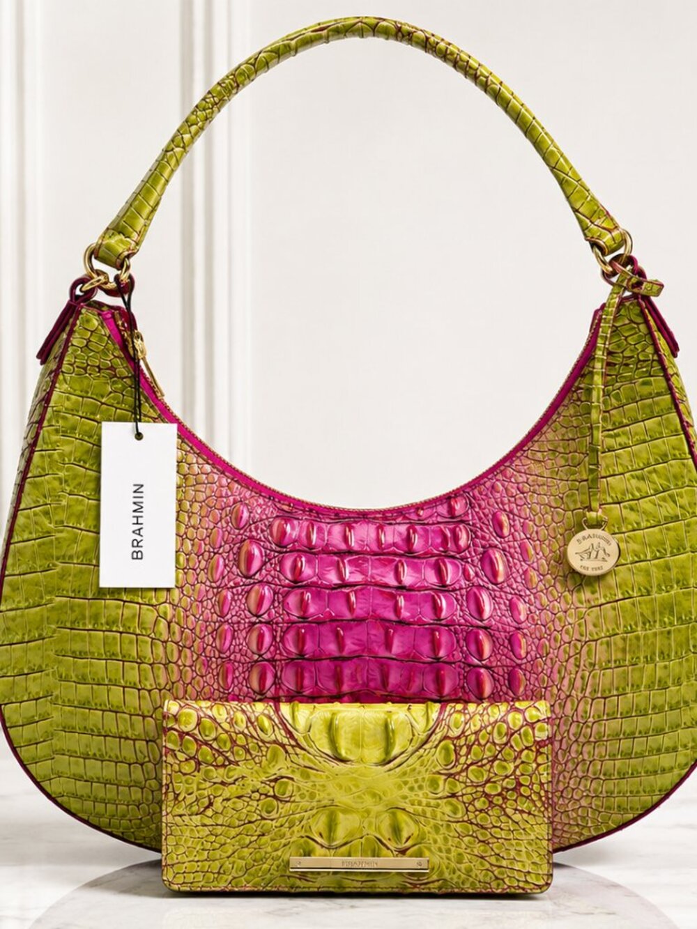 Brahmin Bekka Limeade Melbourne Shoulder Bag Adelle Wallet Set NWT